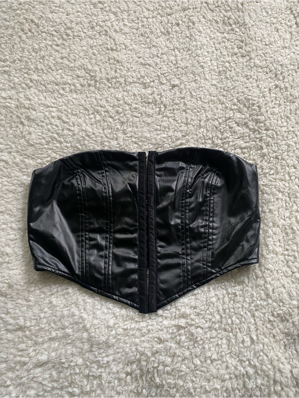 NEW Black Faux Vegan Leather Bustier Crop Top Size M